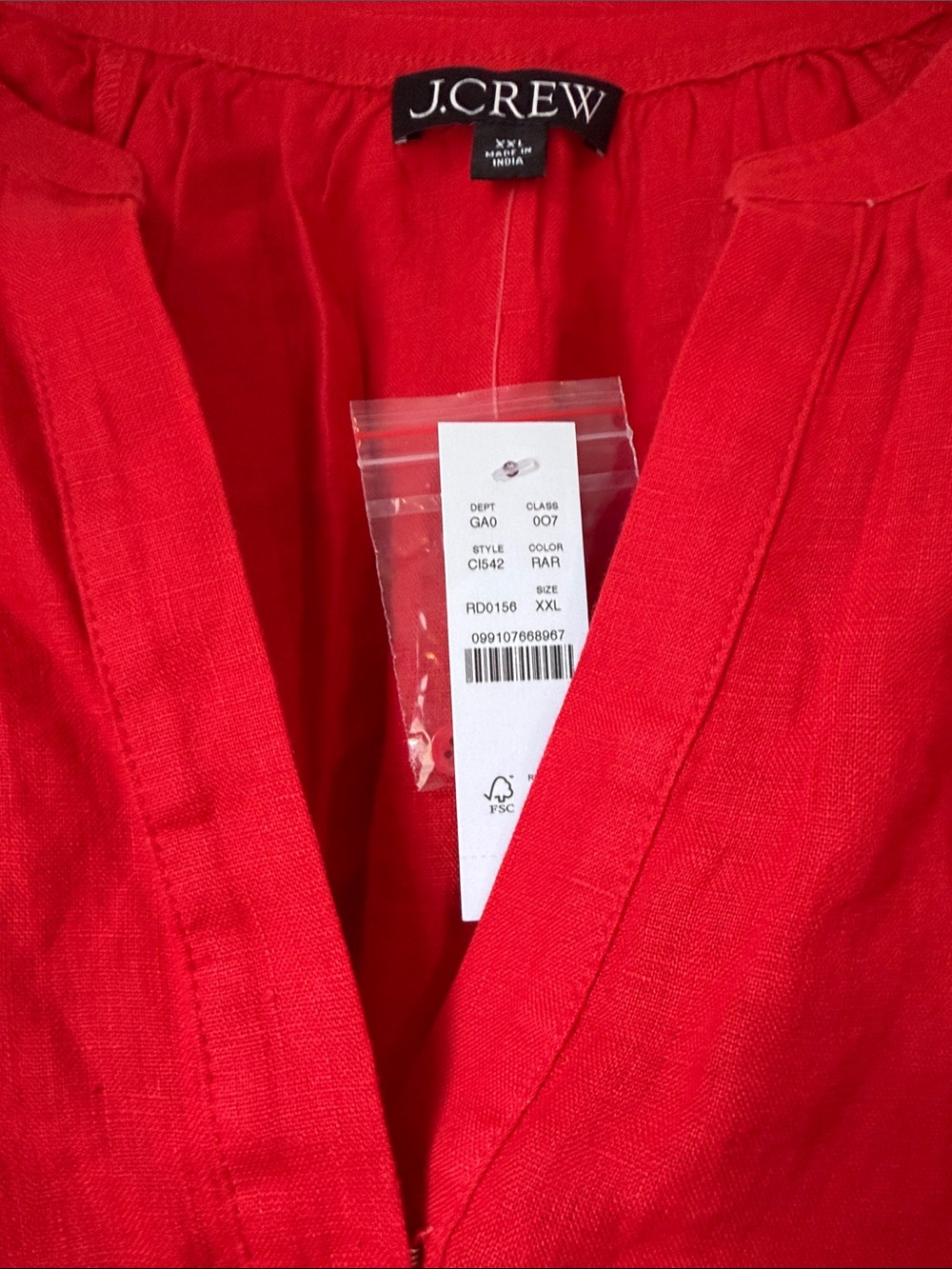 J. Crew Bright Red Linen V-Neck Long-Sleeve Tunic - Picture 2 of 6